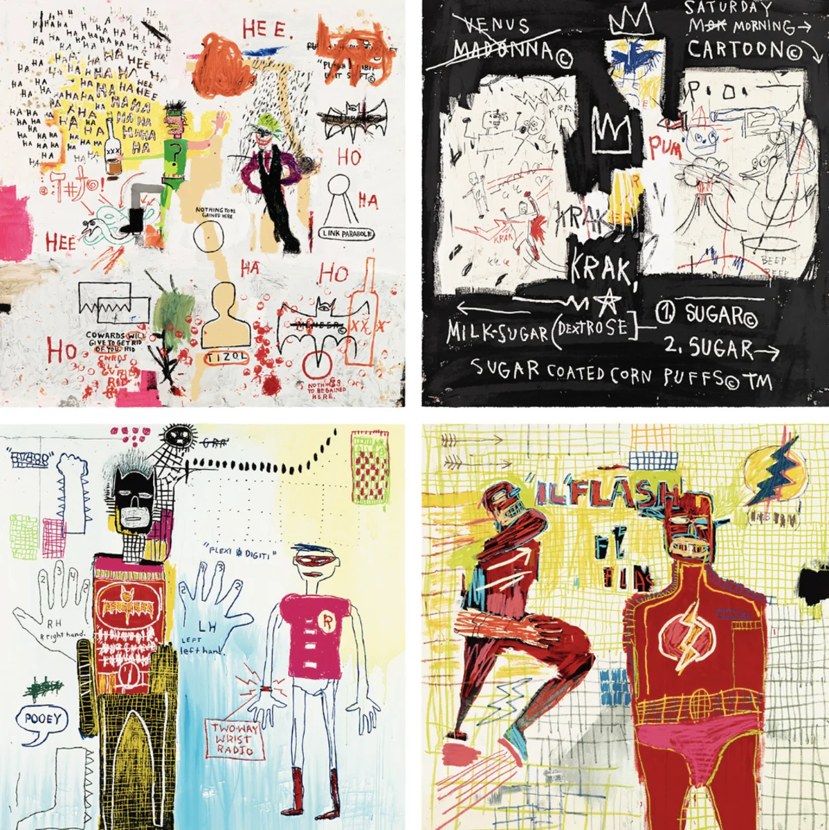 After Jean-Michel Basquiat, Superhero Portfolio, the complete set of 4 screen prints on wove paper