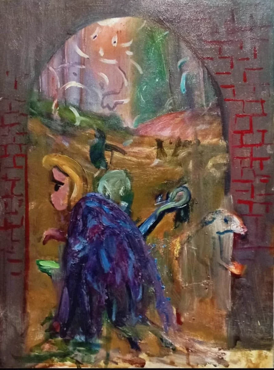 Antoine Mena González, Tenants At The Entrance Of The Castle, oil on canvas