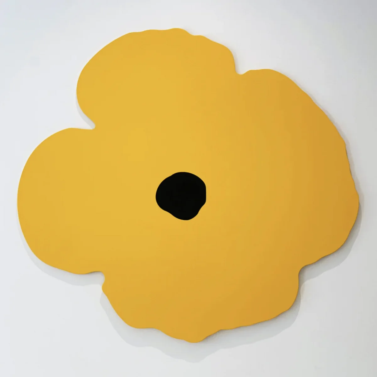 Donald Sultan, Yellow Wall Poppy, Oct 15, 2024, shaped aluminum with acrylic polyurethane paint and black flo…