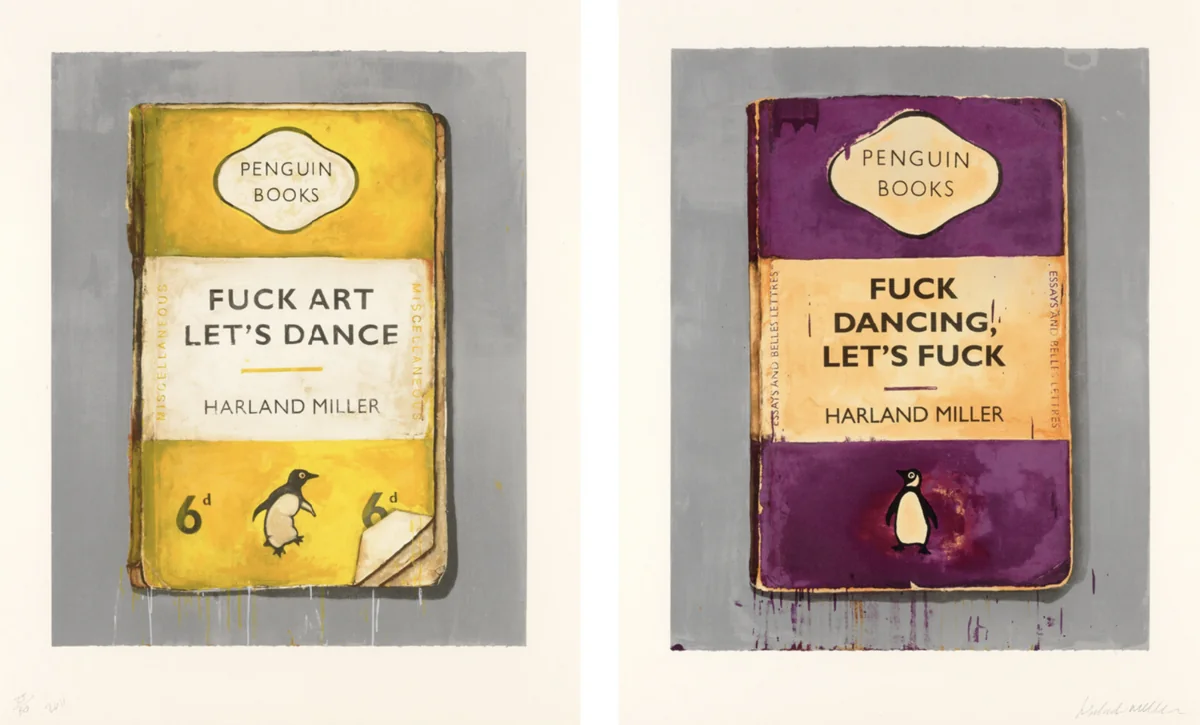 Harland Miller, Fuck Art, Let's Dance; Fuck Dancing Let's Fuck, 2011, the complete set of 2 screen prints