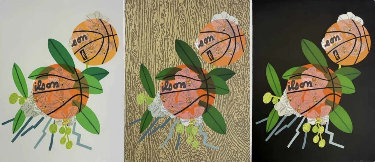 Jonas Wood, Double Basketball Orchid 3 State I, State II and State III, lithograph