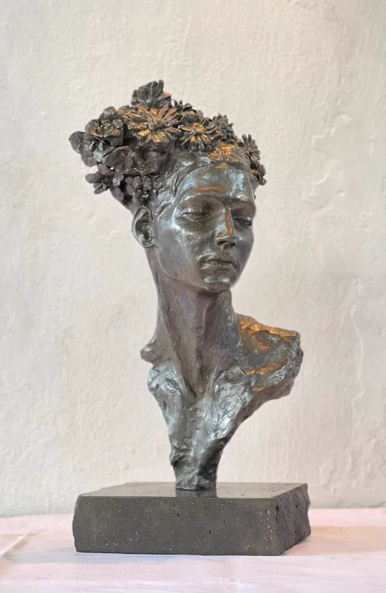 Rafael San Juan, Latina, bronze sculpture with volcanic granite base