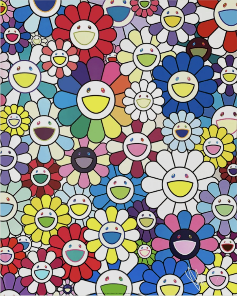 Takashi Murakami, A Field of Flowers Seen from the Stairs to Heaven, 2018, offset lithograph