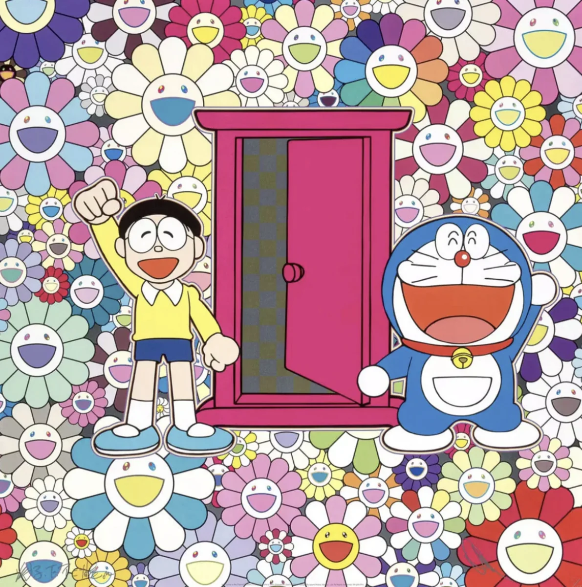 Takashi Murakami, We Came To The Field Of Flowers Through Anywhere Door (Dokodemo Door) !, 2019, offset print , cold stamp and high gloss varnishing